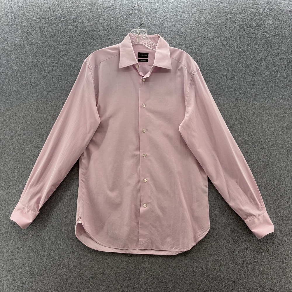 Ermenegildo Zegna Dress Shirt Mens 15.5 39 Pink Solid Cotton Long Sleeve Woven